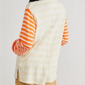 Free People Sawyer Stripe Tee tan orange XL